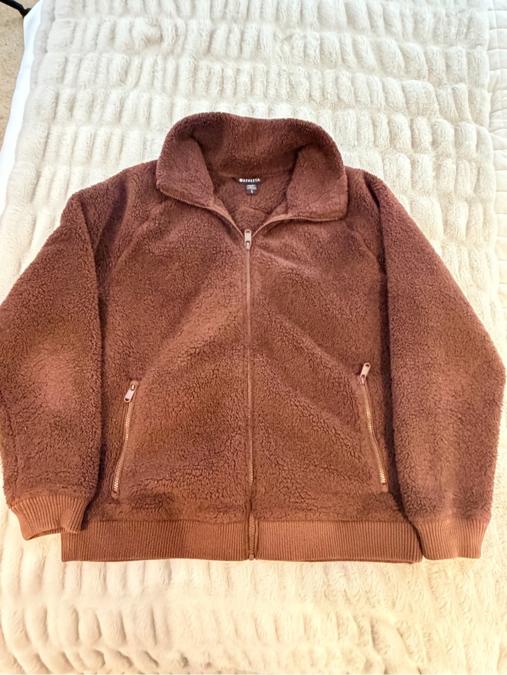 Athleta Chocolate Brown Plush Full-Zip Teddy Jacket